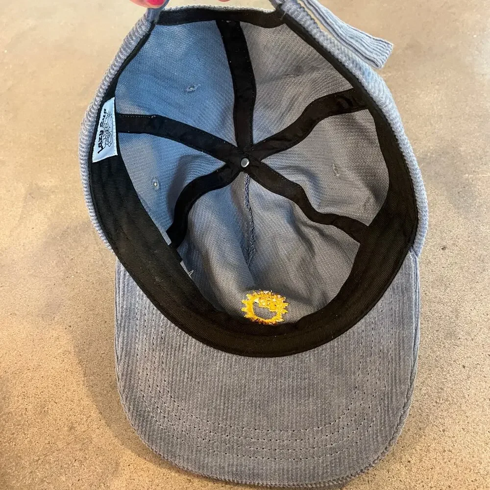 Lazy Sun blue corduroy cap yellow embroidery NEW gender neutral boho minimalist